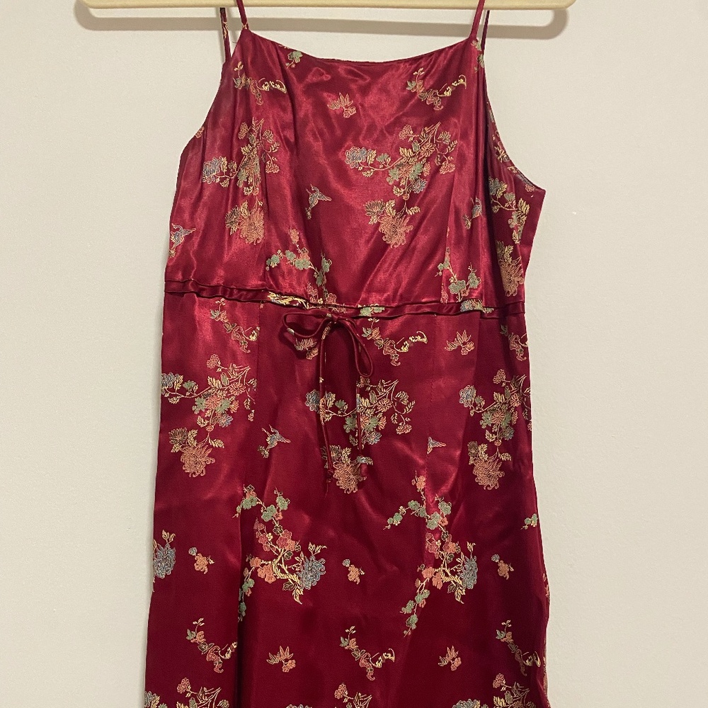 VINTAGE City Triangle 90s Satin Asian Inspired Print Style Mini Dress